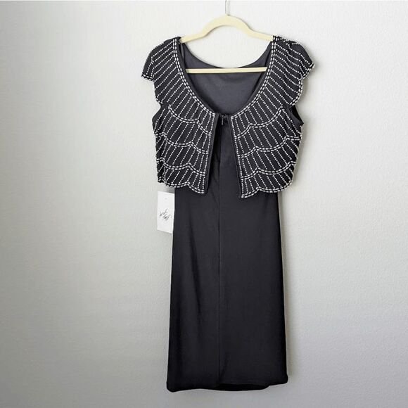 NWT Dress XSCAPE LBD Sheath Sleeveless Hand Beaded Black Silver 6 Holiday NYE - Picture 8 of 11